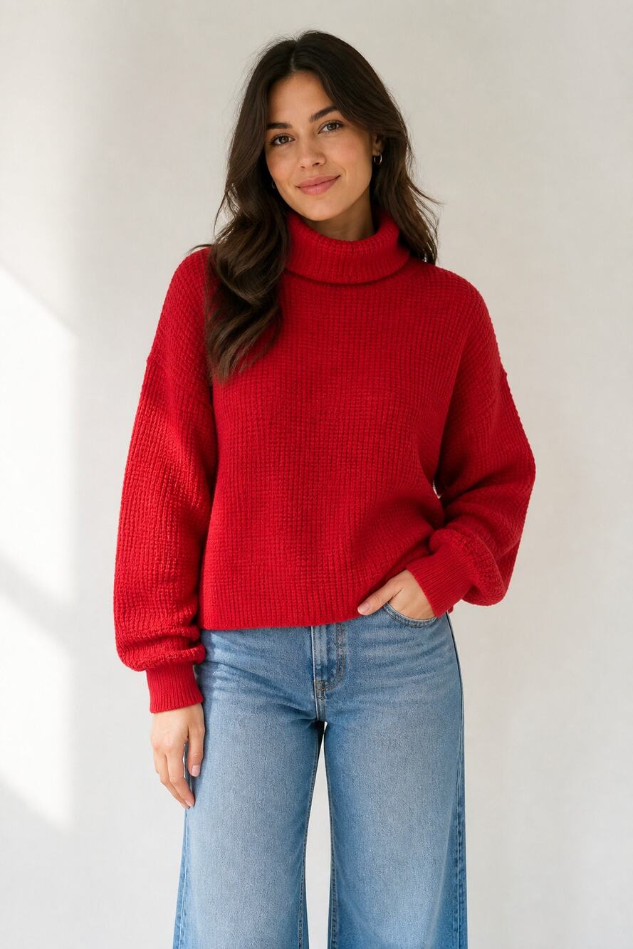 Francesca's Red Waffle Knit Turtleneck Sweater S